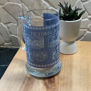 VINTAGE | Victoria Glass Stein Souvenir | Blue & White